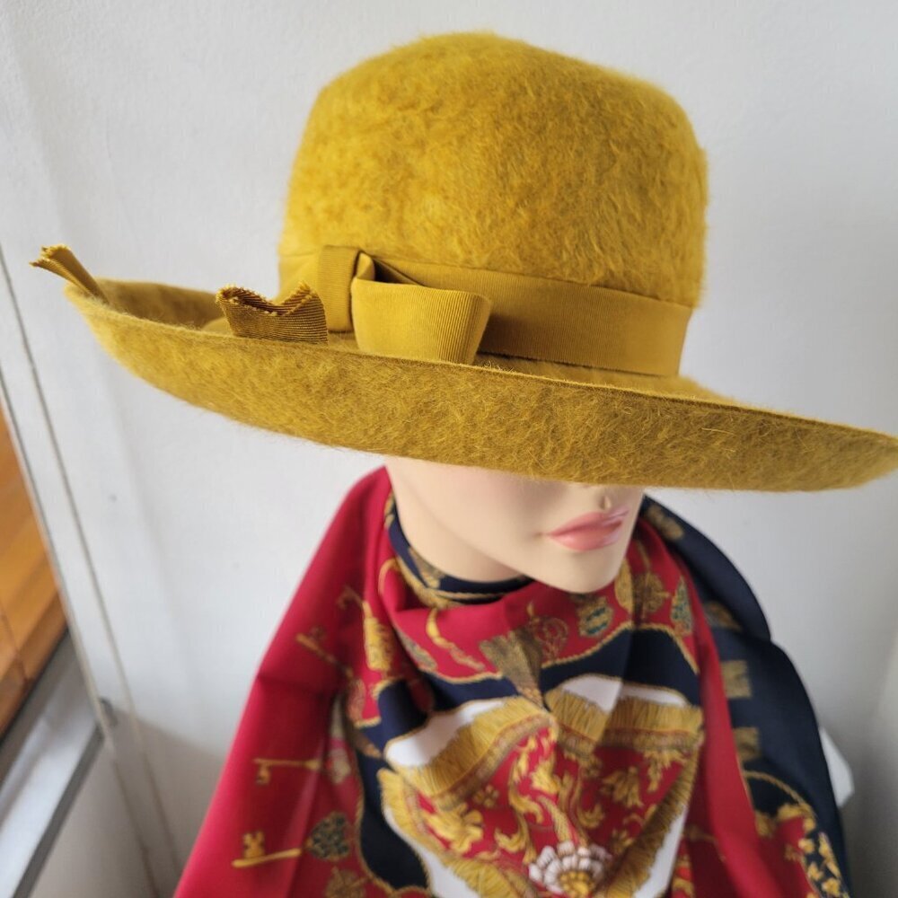 Mr. Charles Mustard Yellow Felt Fuzzy Exclusive Coronet Women's Country Fedora - Picture 13 of 14